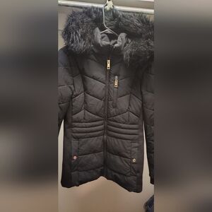 Micheal KORS Black Coat with Faux Fur Hood